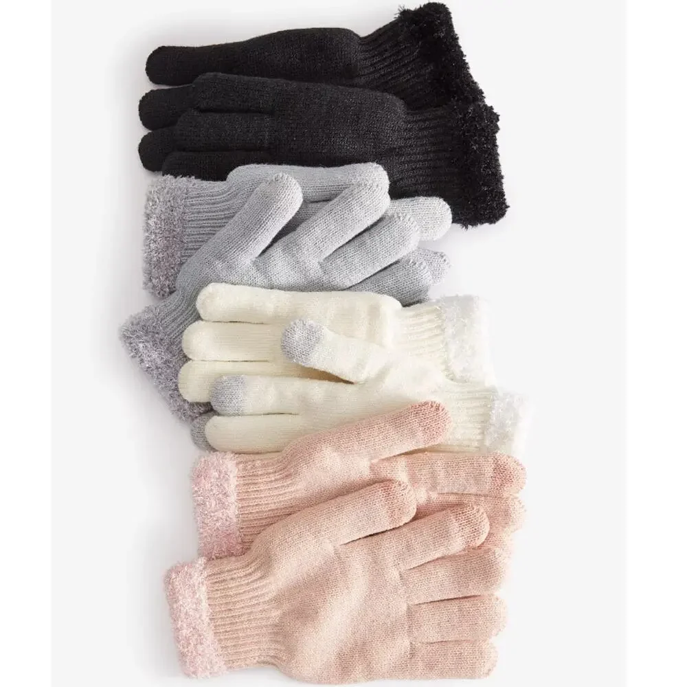 On 34TH Women's Gray Rib-Stitch Fuzzy-Cuff Knit Gloves Macy's, One Size